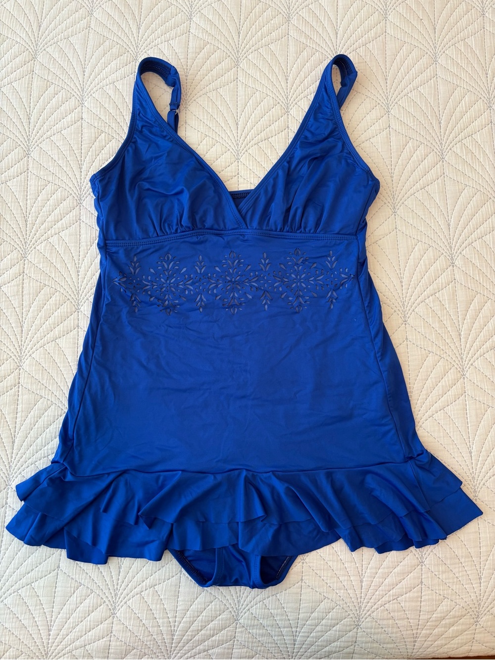 Royal Blue Women's Swimdress with Ruffle Hem